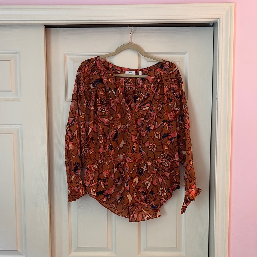 ALC Brown Flutter Sleeve Blouse